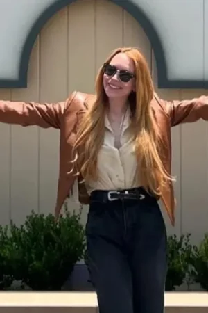 Lindsay Lohan Freakier Friday 2025 Brown Leather Jacket