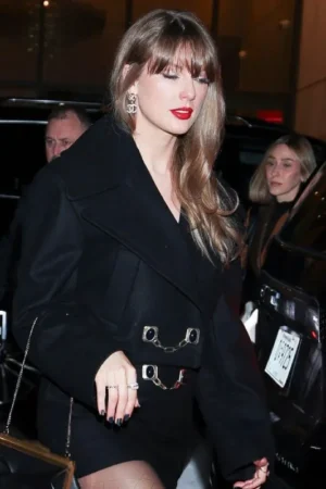Taylor Swift Gemstone Button Cropped Peacoat