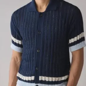 Bachelor In Paradise S10 Jonathon Johnson Blue Knit Striped Shirt