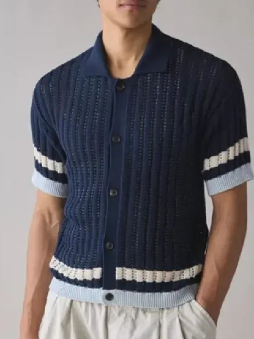 Bachelor In Paradise S10 Jonathon Johnson Blue Knit Striped Shirt