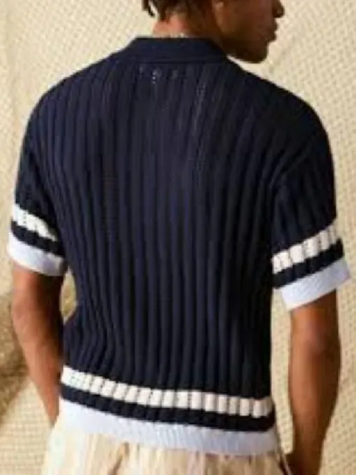 Bachelor In Paradise S10 Jonathon Johnson Blue Knit Striped Shirt