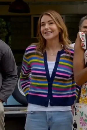 Shrinking Christa Miller Rainbow Striped Cardigan