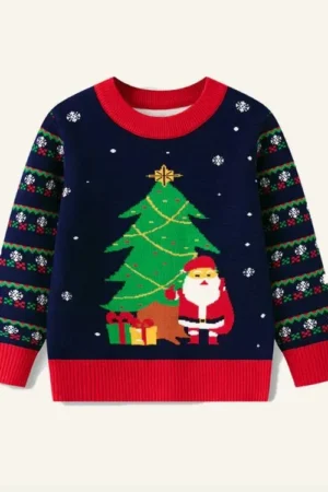 Christmas Holiday Santa Claus Blue Sweater