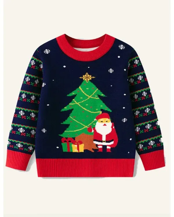Christmas Holiday Santa Claus Blue Sweater