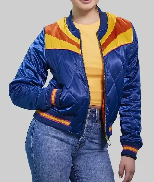 Resident Alien D’Arcy Bloom Rainbow Satin Bomber Jacket