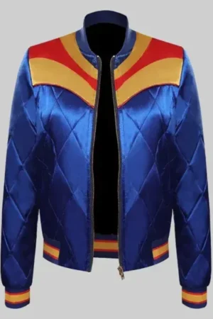 Resident Alien D’Arcy Bloom Rainbow Satin Bomber Jacket