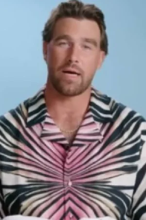 E! News Travis Kelce Pink Printed Shirt