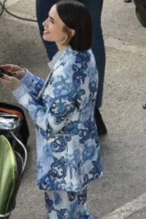 Emily In Paris S05 Lily Collins Blue Printed Blazer