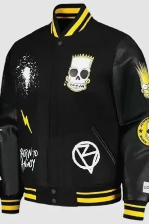 The Simpsons Black Leather Sleeves Varsity Jacket
