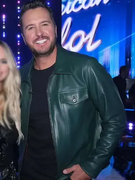 American Idol Luke Bryan Green Leather Jacket