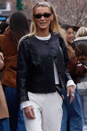 Bella Hadid Black Leather Jacket