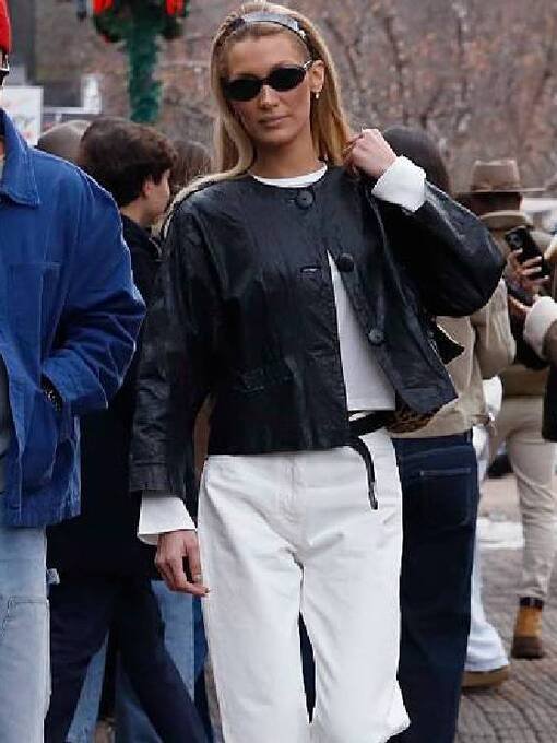 Bella Hadid Black Leather Jacket_