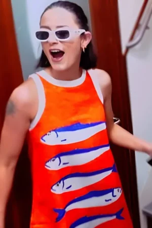 Below Deck Mediterranean S10 Aesha Scott Orange Fish Print Dress