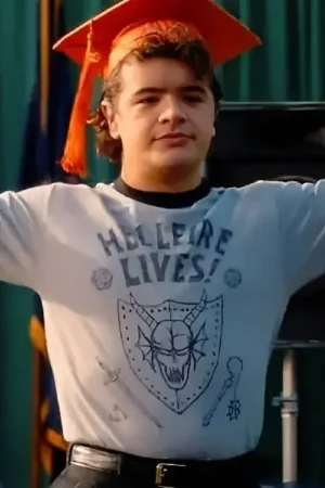 Stranger Things S5 Dustin Grey Hellfire Lives Print T-Shirt