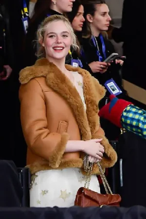 Elle Fanning NYC Fur Jacket