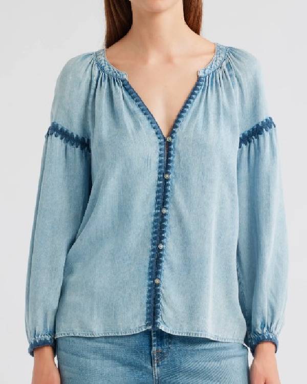 The Young and the Restless Sharon Newman Blue Embroidered Top