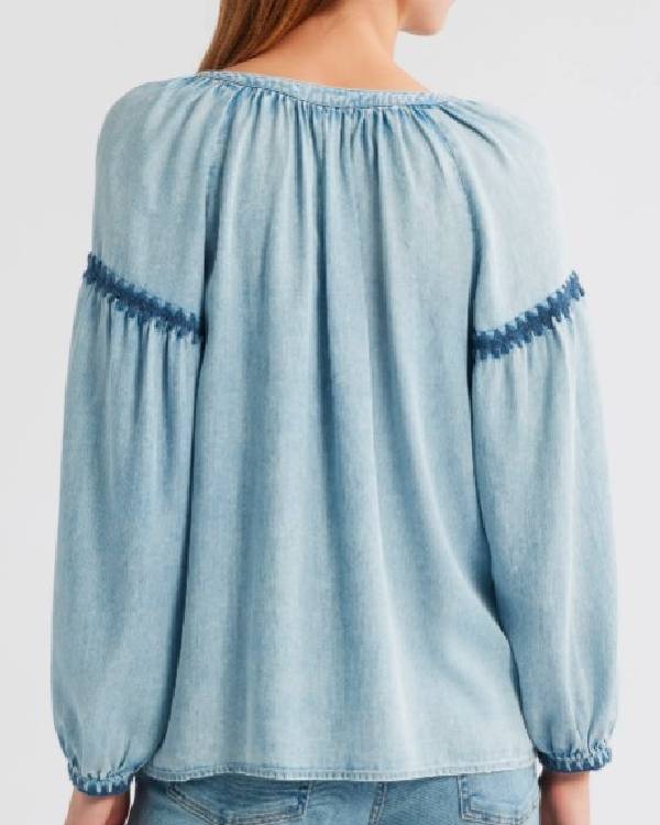 The Young and the Restless Sharon Newman Blue Embroidered Top